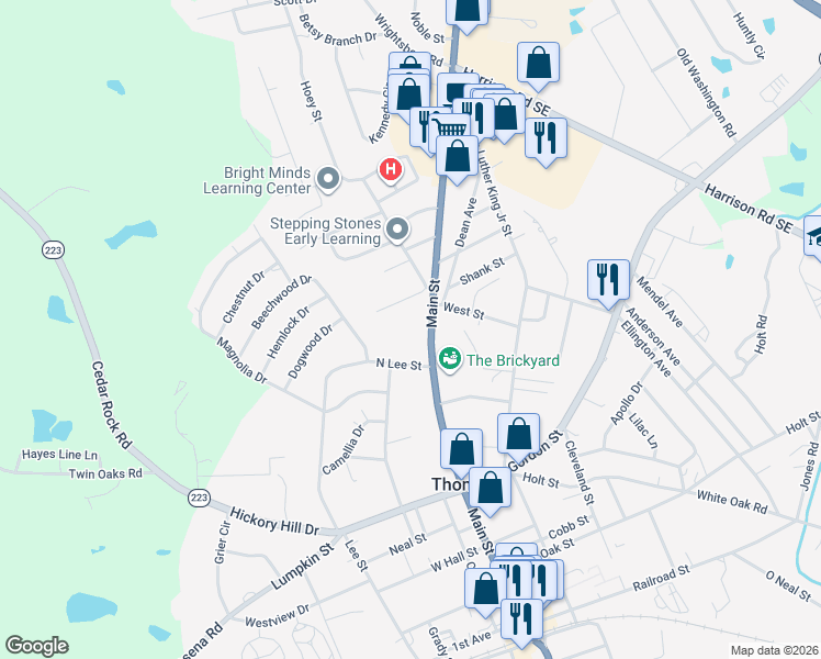 map of restaurants, bars, coffee shops, grocery stores, and more near 617 Main Street in Thomson