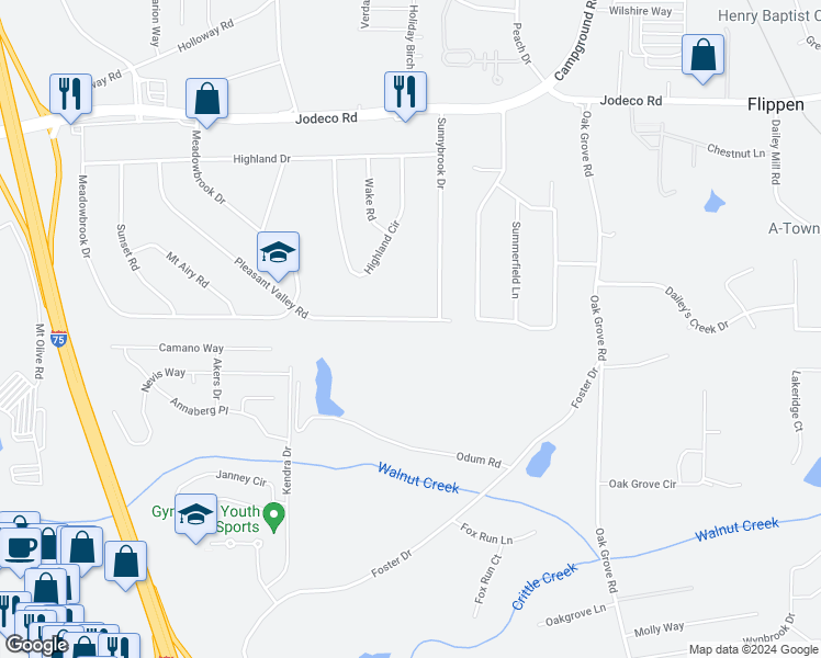 map of restaurants, bars, coffee shops, grocery stores, and more near 360 Pleasant Valley Road in McDonough