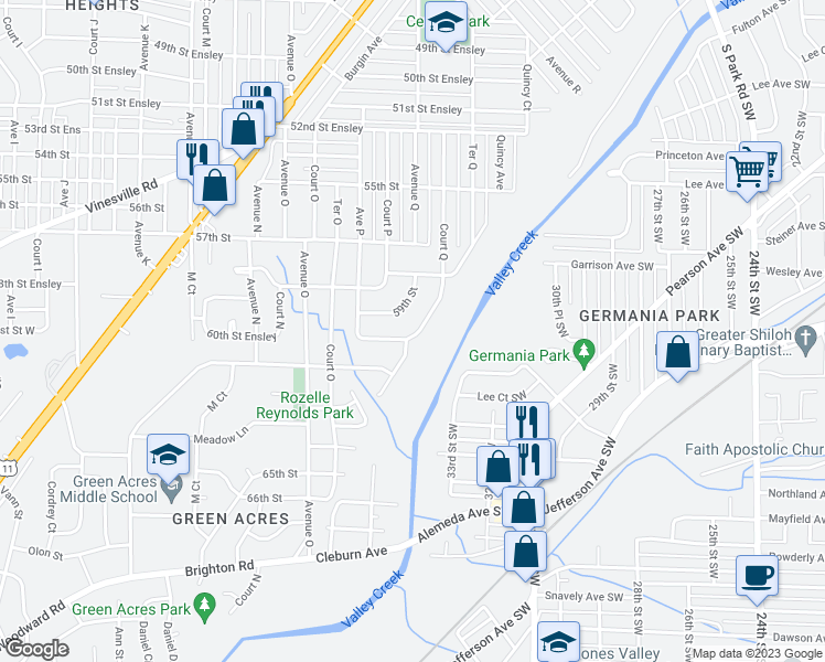map of restaurants, bars, coffee shops, grocery stores, and more near 5852 Court Q in Birmingham