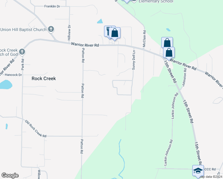 map of restaurants, bars, coffee shops, grocery stores, and more near 6801 Sunny Dell Drive in Bessemer