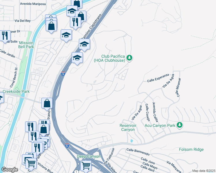 map of restaurants, bars, coffee shops, grocery stores, and more near 26570 Paseo Tranquila in San Juan Capistrano