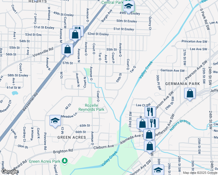 map of restaurants, bars, coffee shops, grocery stores, and more near 1608 60th Street West in Birmingham