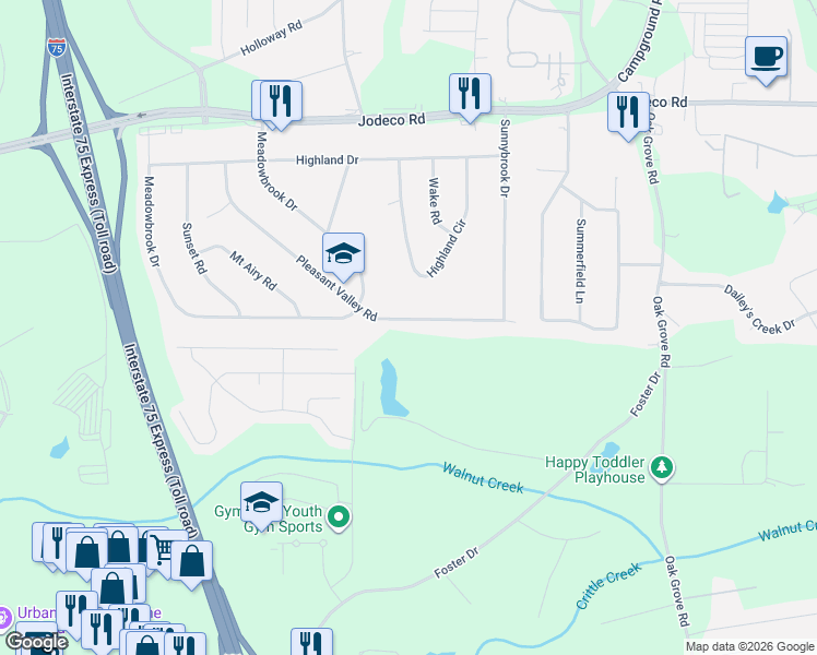 map of restaurants, bars, coffee shops, grocery stores, and more near 290 Pleasant Valley Road in McDonough