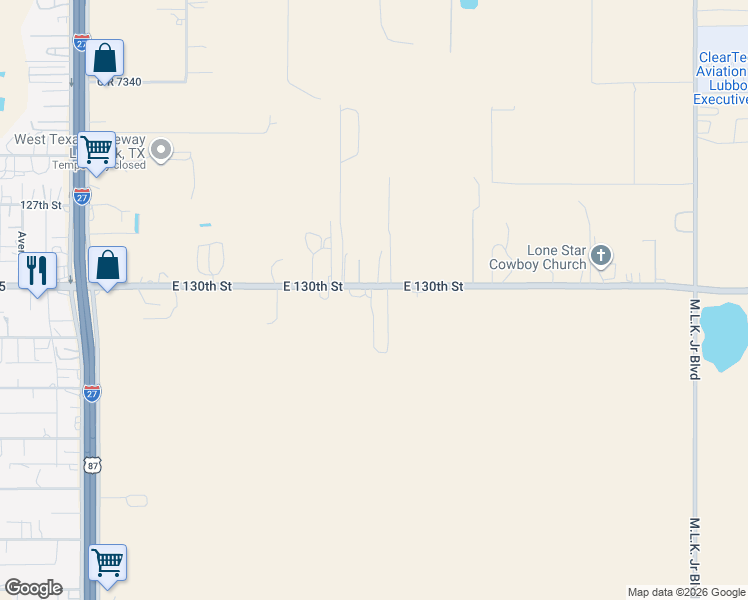 map of restaurants, bars, coffee shops, grocery stores, and more near 602 Farm to Market Road 1585 in Lubbock