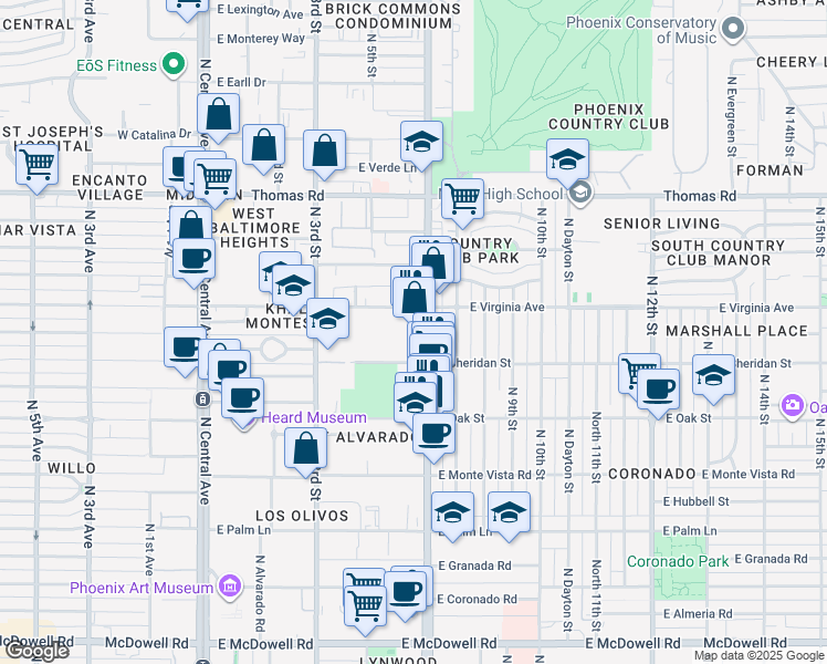 map of restaurants, bars, coffee shops, grocery stores, and more near 2517 North 7th Street in Phoenix