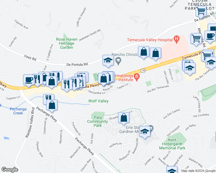 map of restaurants, bars, coffee shops, grocery stores, and more near 31333 Temecula Parkway in Temecula