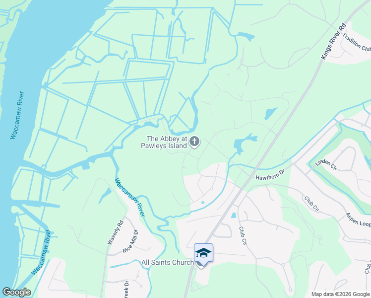 map of restaurants, bars, coffee shops, grocery stores, and more near 46 Gathering Lane in Pawleys Island