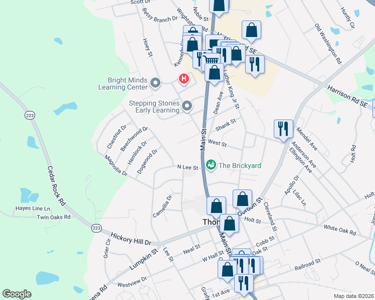 map of restaurants, bars, coffee shops, grocery stores, and more near 617 Main Street in Thomson