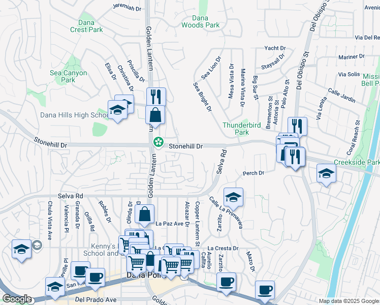 map of restaurants, bars, coffee shops, grocery stores, and more near 24965 Seagate Drive in Dana Point