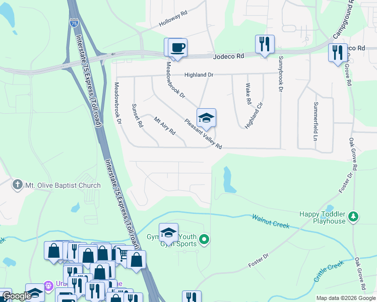 map of restaurants, bars, coffee shops, grocery stores, and more near 370 Meadowbrook Drive in McDonough