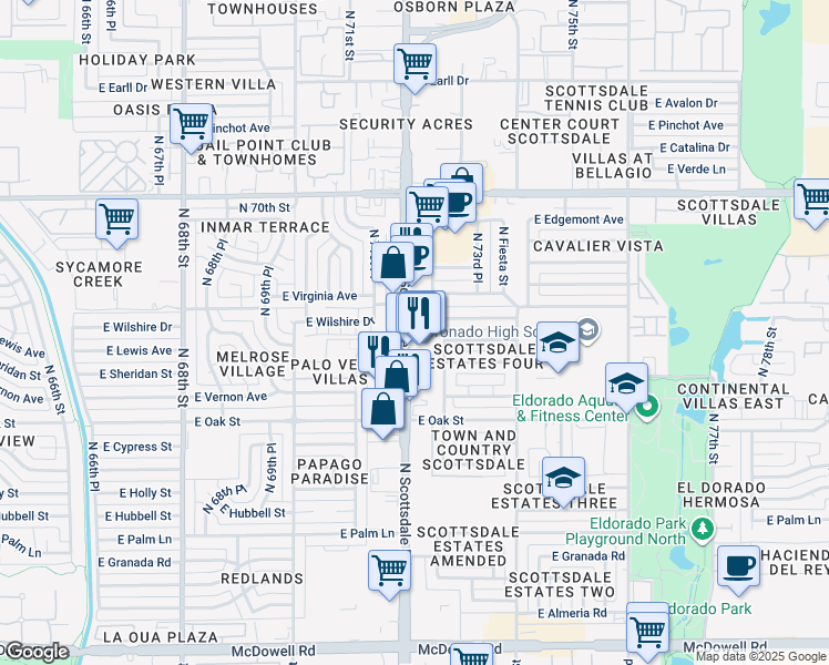 map of restaurants, bars, coffee shops, grocery stores, and more near 2515 North Scottsdale Road in Scottsdale