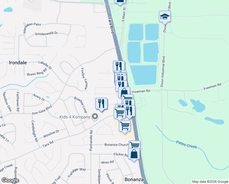 map of restaurants, bars, coffee shops, grocery stores, and more near 1714 Old Dogwood in Jonesboro