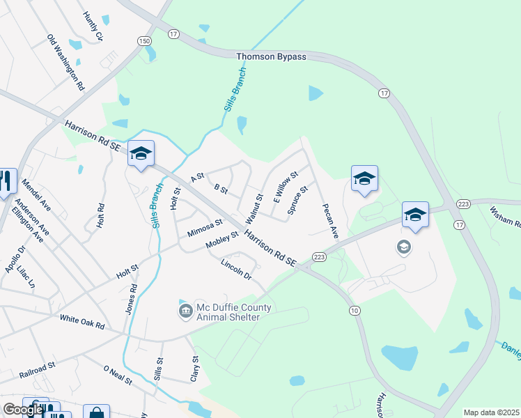 map of restaurants, bars, coffee shops, grocery stores, and more near 302 Walnut Street in Thomson