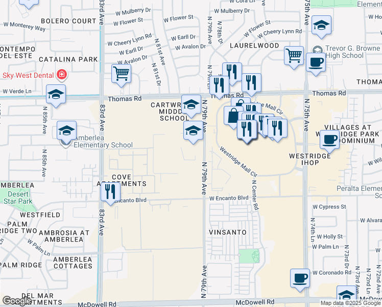 map of restaurants, bars, coffee shops, grocery stores, and more near 2550 N 79th Ave in Phoenix