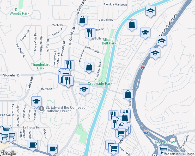map of restaurants, bars, coffee shops, grocery stores, and more near 33552 Coral Reach Street in Dana Point