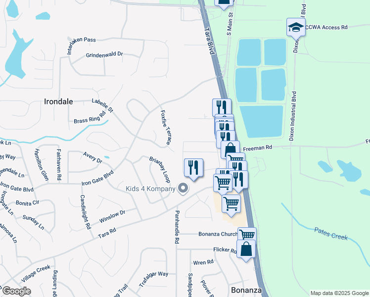 map of restaurants, bars, coffee shops, grocery stores, and more near 1525 Iris Walk in Jonesboro