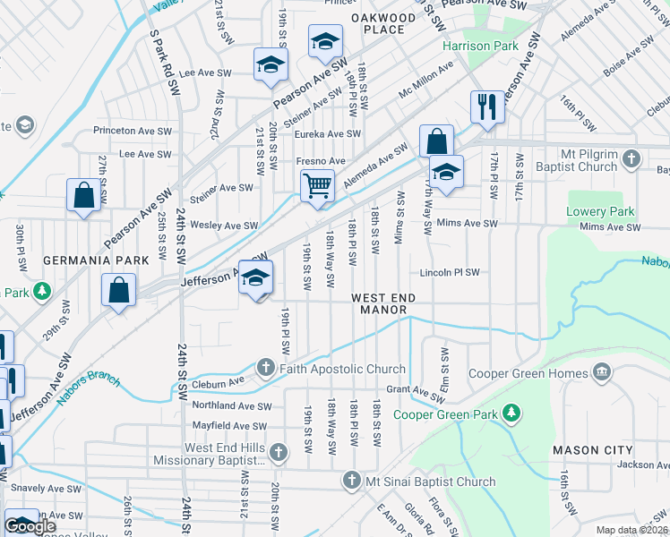 map of restaurants, bars, coffee shops, grocery stores, and more near 1320 18th Place Southwest in Birmingham