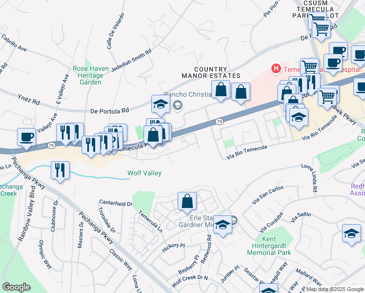 map of restaurants, bars, coffee shops, grocery stores, and more near 31260 Taylor Lane in Temecula