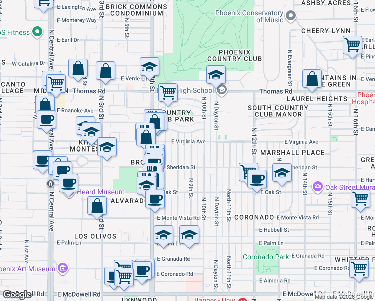 map of restaurants, bars, coffee shops, grocery stores, and more near 2518 North 9th Street in Phoenix