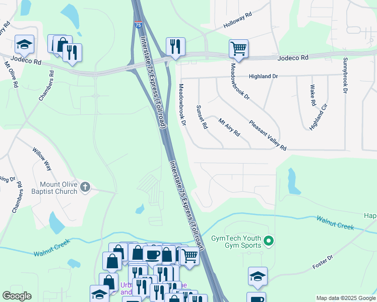 map of restaurants, bars, coffee shops, grocery stores, and more near 210 Meadowbrook Drive in McDonough