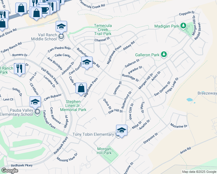 map of restaurants, bars, coffee shops, grocery stores, and more near 44839 Mumm Street in Temecula