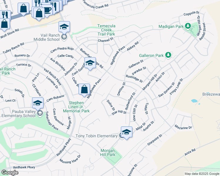 map of restaurants, bars, coffee shops, grocery stores, and more near 44804 Mumm Street in Temecula