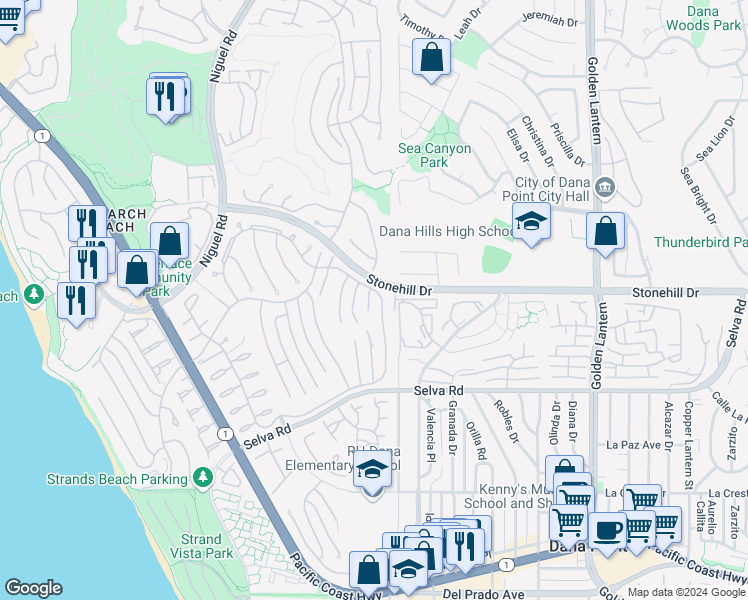 map of restaurants, bars, coffee shops, grocery stores, and more near 33531 Marlinspike Drive in Dana Point
