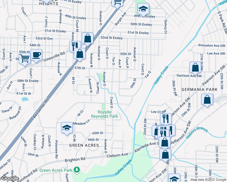 map of restaurants, bars, coffee shops, grocery stores, and more near 5825 Court O in Birmingham