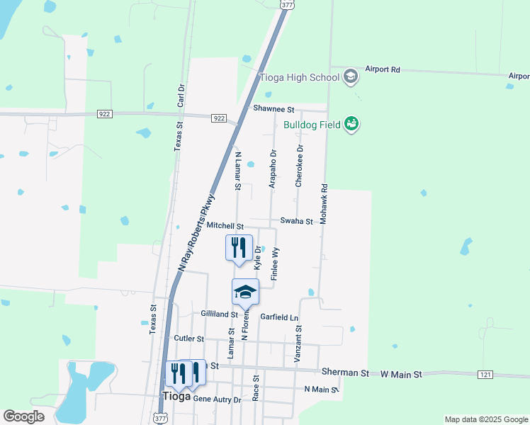 map of restaurants, bars, coffee shops, grocery stores, and more near 700 Arapaho Drive in Tioga