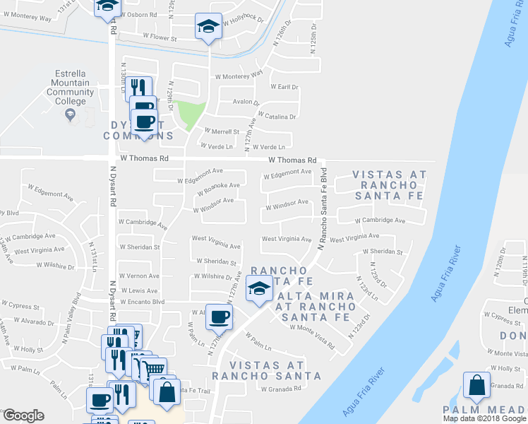 map of restaurants, bars, coffee shops, grocery stores, and more near 12641 West Windsor Avenue in Avondale