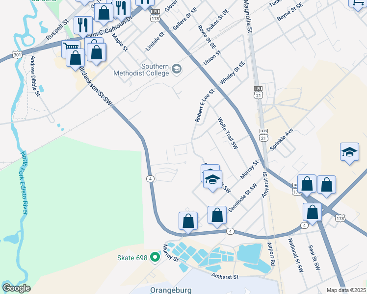 map of restaurants, bars, coffee shops, grocery stores, and more near 110 Hamp Chase Circle in Orangeburg