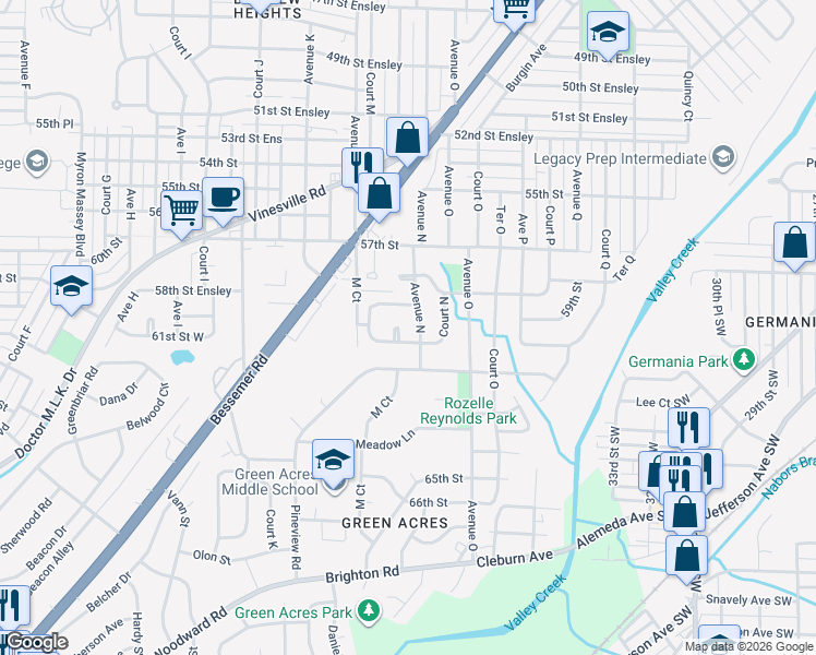 map of restaurants, bars, coffee shops, grocery stores, and more near 5909 Court M in Birmingham