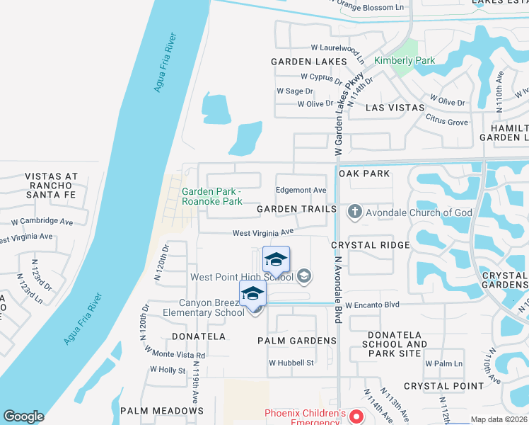 map of restaurants, bars, coffee shops, grocery stores, and more near 2535 North 118th Avenue in Avondale