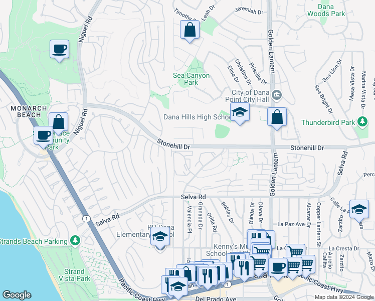 map of restaurants, bars, coffee shops, grocery stores, and more near 24091 Vista Corona in Dana Point