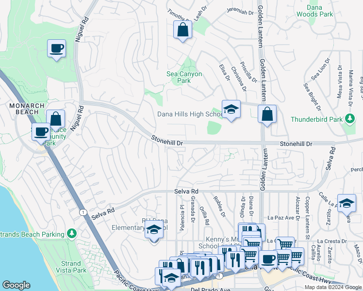 map of restaurants, bars, coffee shops, grocery stores, and more near 24095 Vista Corona in Dana Point