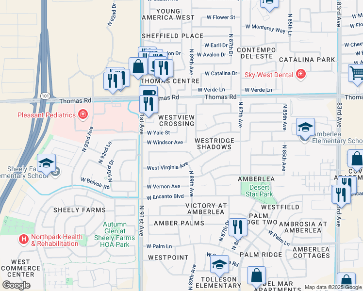 map of restaurants, bars, coffee shops, grocery stores, and more near 2530 North 89th Avenue in Phoenix