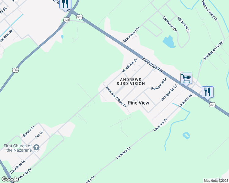 map of restaurants, bars, coffee shops, grocery stores, and more near 1244 Weeping Willow Drive in Orangeburg