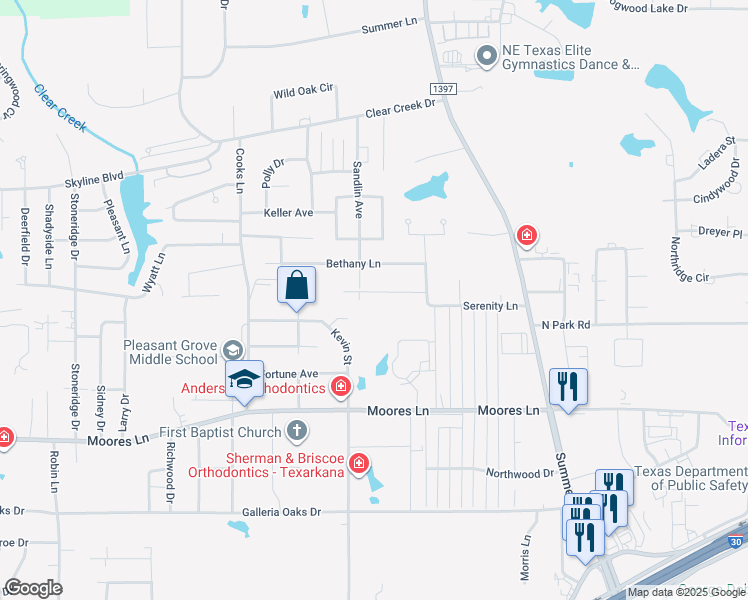 map of restaurants, bars, coffee shops, grocery stores, and more near 2805 Landon Lane in Texarkana