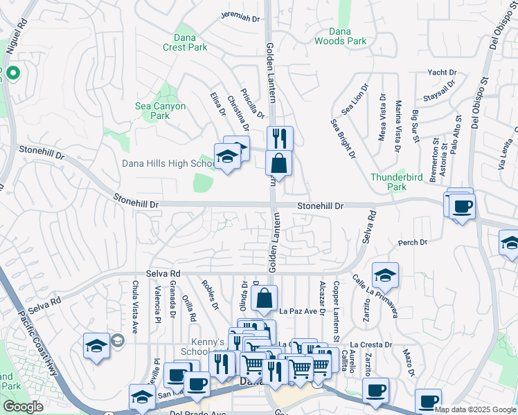 map of restaurants, bars, coffee shops, grocery stores, and more near 33558 Sea Gull Court in Dana Point