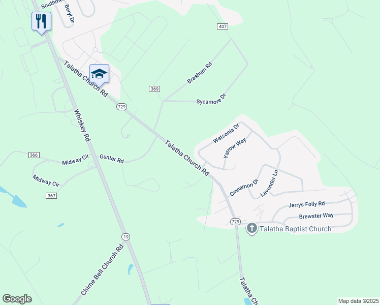 map of restaurants, bars, coffee shops, grocery stores, and more near 1256 Watsonia Drive in Aiken