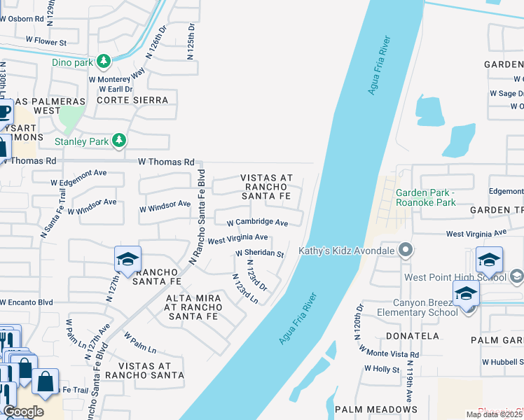 map of restaurants, bars, coffee shops, grocery stores, and more near 12309 West Cambridge Avenue in Avondale