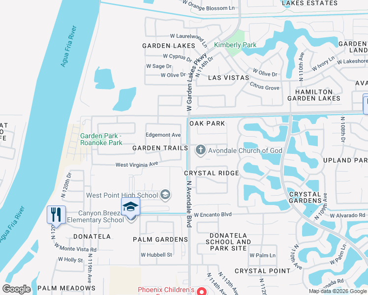 map of restaurants, bars, coffee shops, grocery stores, and more near 11453 Edgemont Avenue in Avondale