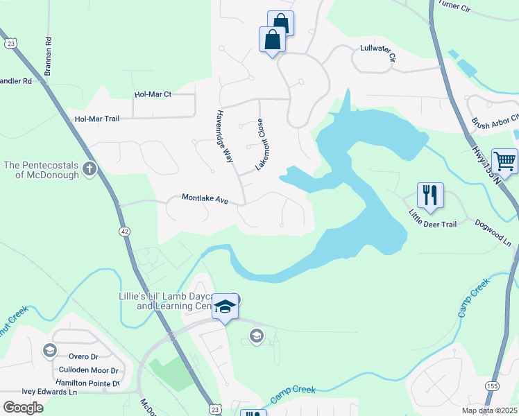 map of restaurants, bars, coffee shops, grocery stores, and more near 6110 Montlake Avenue in McDonough