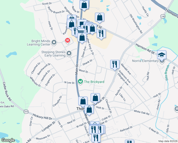 map of restaurants, bars, coffee shops, grocery stores, and more near 111 Shank Street in Thomson
