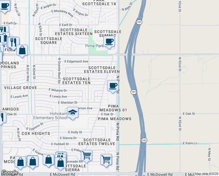 map of restaurants, bars, coffee shops, grocery stores, and more near 8726 East Virginia Avenue in Scottsdale
