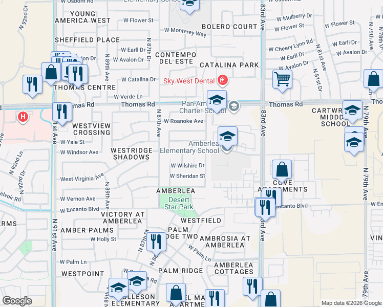 map of restaurants, bars, coffee shops, grocery stores, and more near 8531 West Cambridge Avenue in Phoenix
