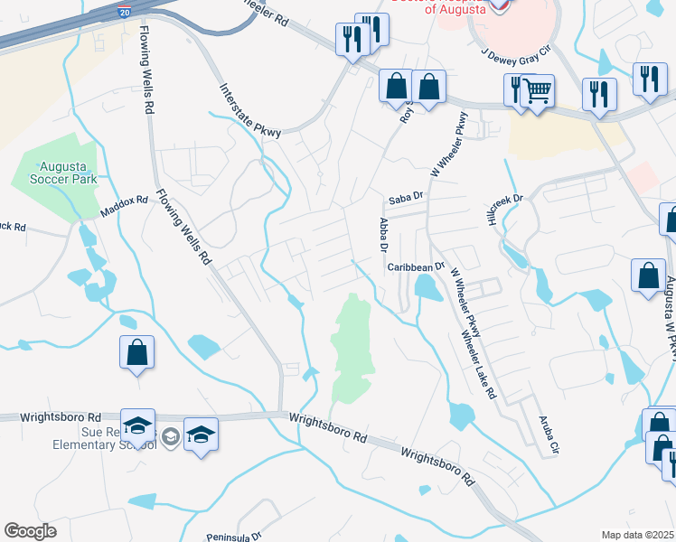 map of restaurants, bars, coffee shops, grocery stores, and more near 1706 Elizabeth Street in Augusta