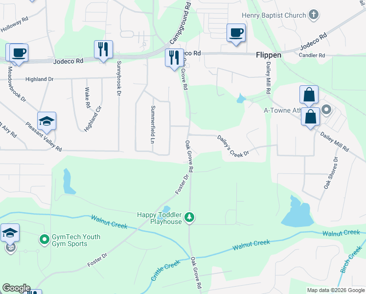 map of restaurants, bars, coffee shops, grocery stores, and more near 613 Oak Grove Road in McDonough