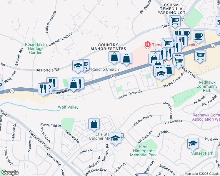 map of restaurants, bars, coffee shops, grocery stores, and more near 44651 Avenida De Missiones in Temecula