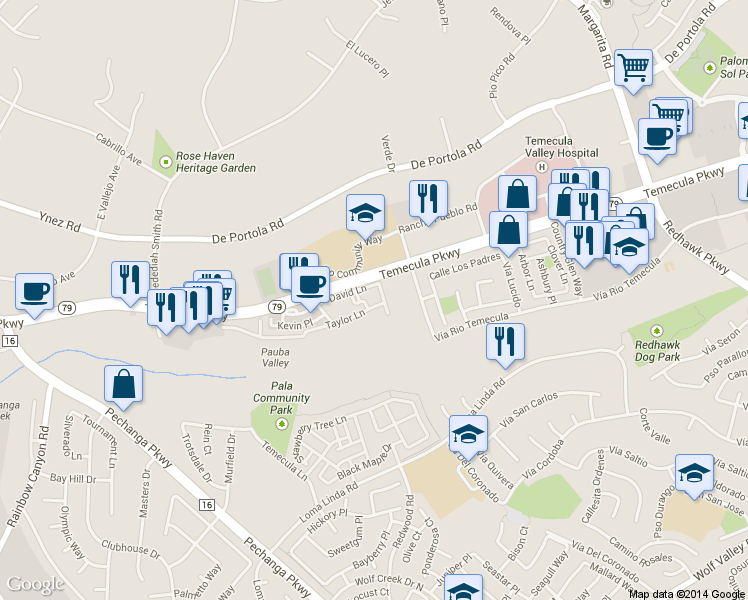 map of restaurants, bars, coffee shops, grocery stores, and more near 31382 Taylor Lane in Temecula